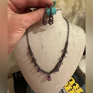 Delicate Purple Teardrop Necklace and Earrings Set